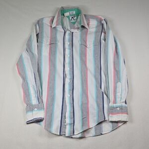 Vintage Cowboy, Farmboy Roper Teal and White Cotton Shirt